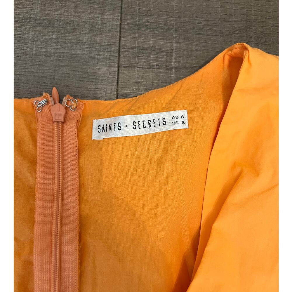 Saints + Secrets Orange Cotton Puff-sleeve Mini Dress - Picture 2 of 3